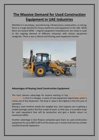 The Massive Demand for Used Construction Equipment in UAE Industries