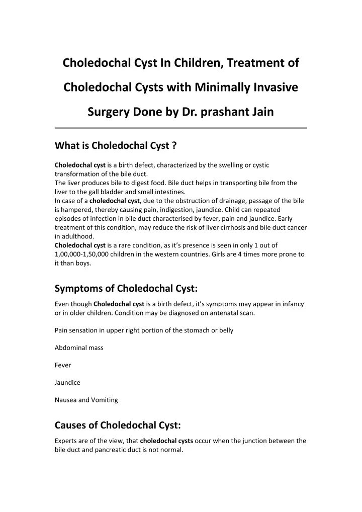 choledochal cyst in children treatment of