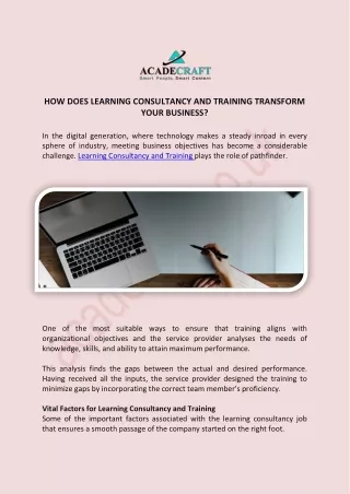 HOW DOES LEARNING CONSULTANCY AND TRAINING TRANSFORM YOUR BUSINESS?