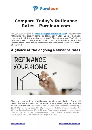 Compare Today's Refinance Rates - Pureloan.com