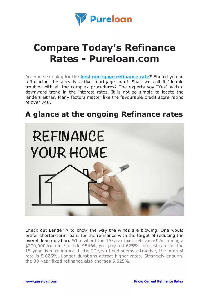 compare today s refinance rates pureloan com