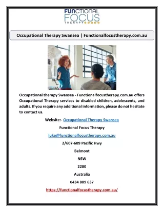 Occupational Therapy Swansea | Functionalfocustherapy.com.au
