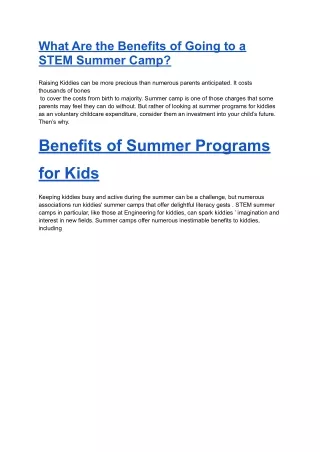 what are the benefits of going to a stem summer