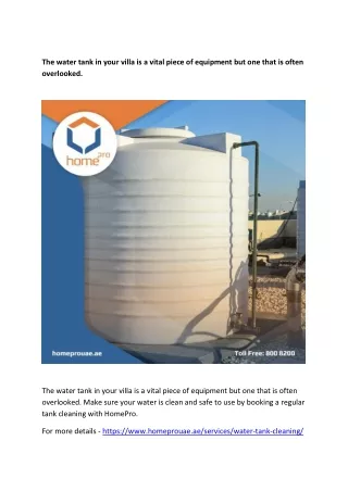 The water tank in your villa is a vital piece of equipment but one that is ofte