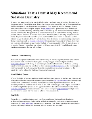 situations that a dentist may recommend sedation