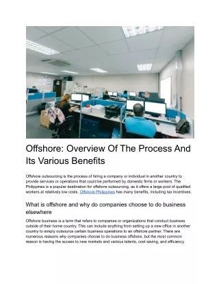 Offshore Overview Of The Process And Its Various Benefits