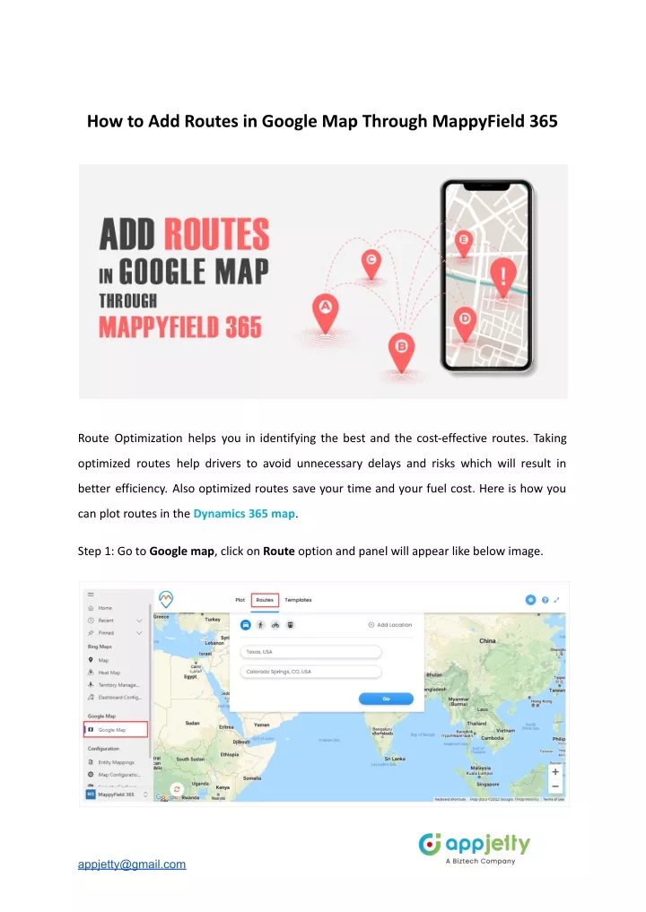 how to add routes in google map through