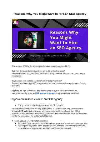 reasons why you might want to hire an seo agency