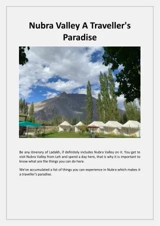 Nubra Valley A Traveller's Paradise