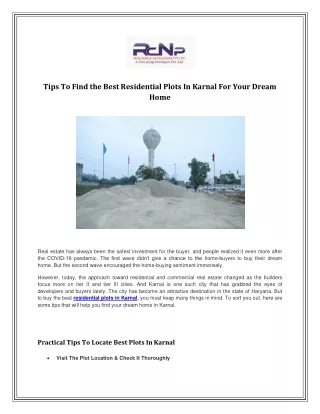 tips to find the best residential plots in karnal