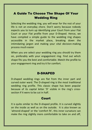 A Guide To Choose The Shape Of Your Wedding Ring
