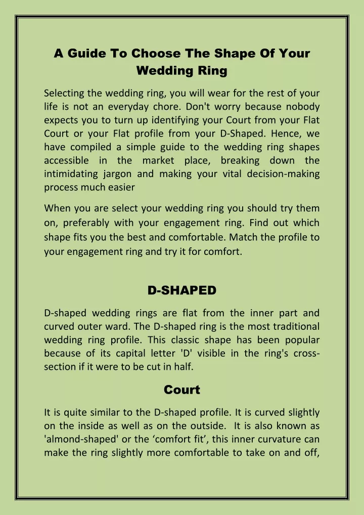 a guide to choose the shape of your wedding ring