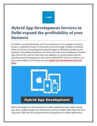 Hybrid App Development Services in Delhi expand the profitability of your business