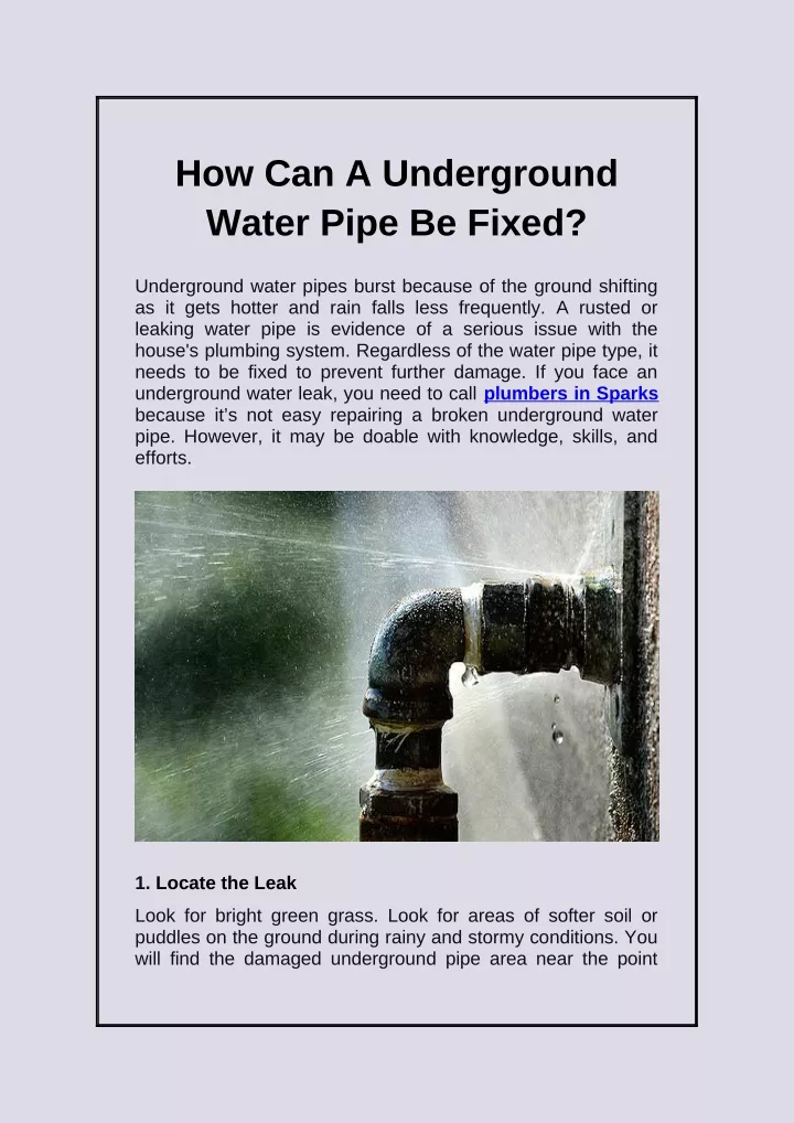 how can a underground water pipe be fixed