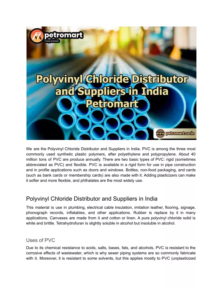 we are the polyvinyl chloride distributor