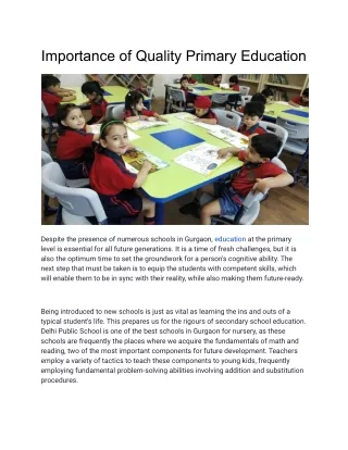 Importance of Quality Primary Education
