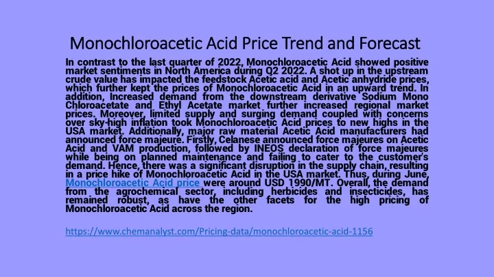 monochloroacetic acid price trend and forecast
