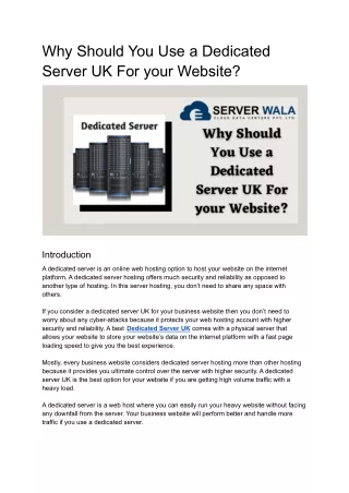 why should you use a dedicated server uk for your