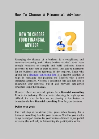 how to choose a financial advisor how to choose