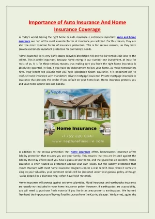 Importance of Auto Insurance And Home Insurance Coverage