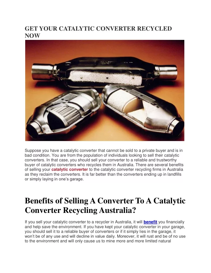 get your catalytic converter recycled now