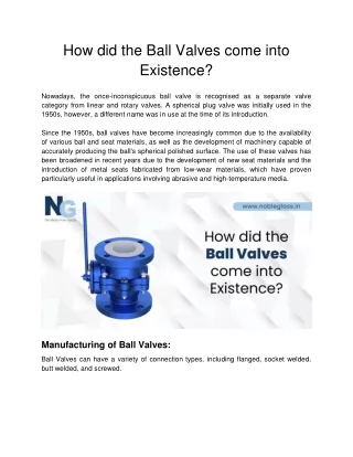 How did the Ball Valves come into Existence
