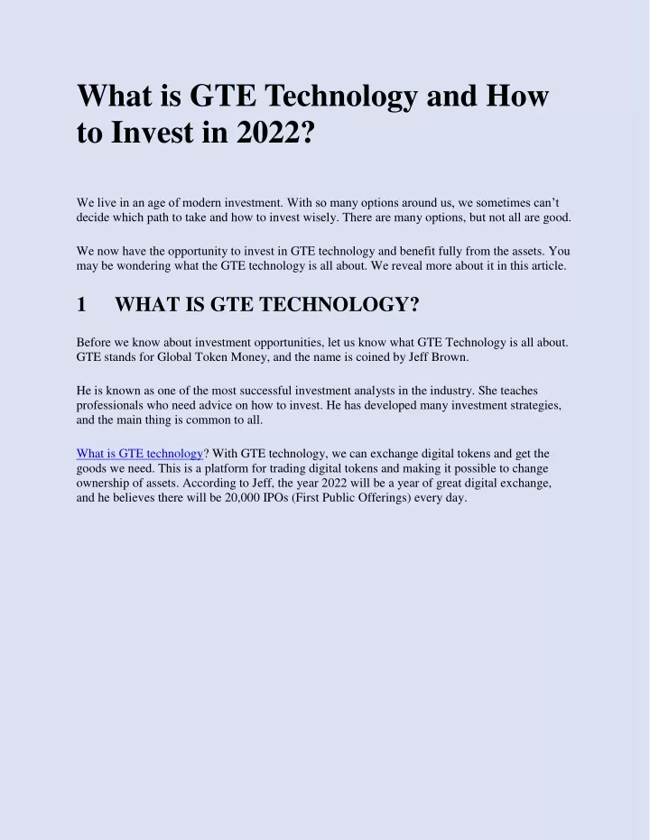 what is gte technology and how to invest in 2022