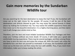 Gain more memories by the Sundarban Wildlife tour