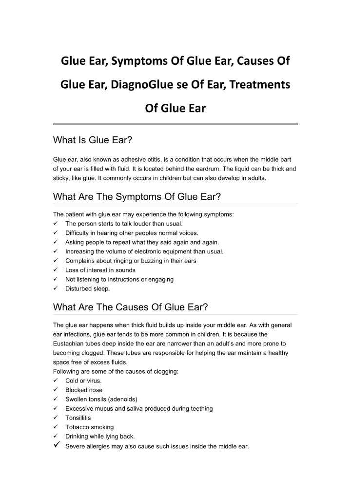 glue ear symptoms of glue ear causes of