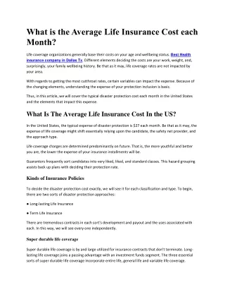 what is the average life insurance cost each month