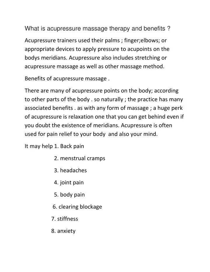 what is acupressure massage therapy and benefits