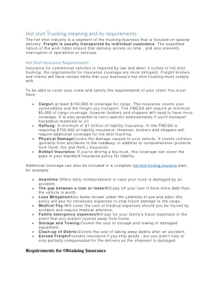 Hot shot Trucking meaning and its requirements