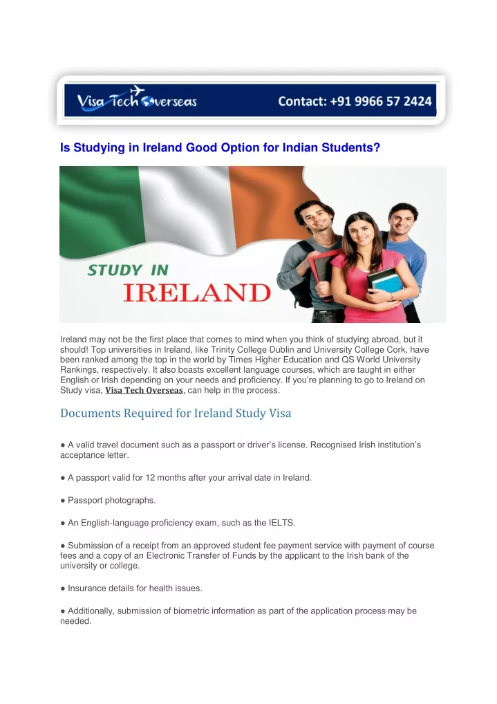 is studying in ireland good option for indian
