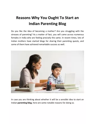 Reasons Why You Ought To Start an Indian Parenting Blog