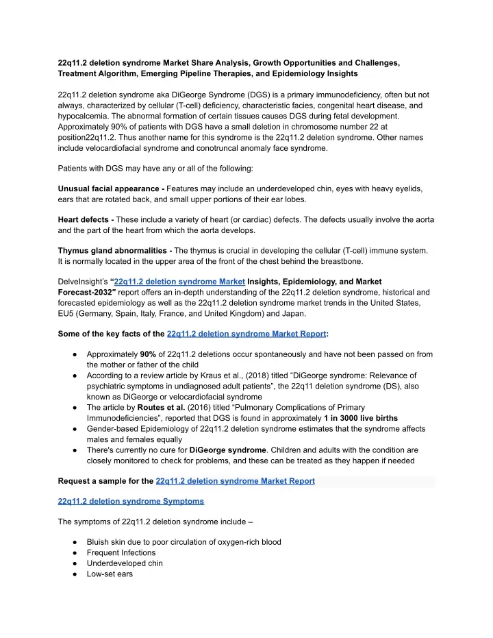 22q11 2 deletion syndrome market share analysis