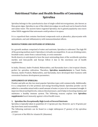 Health Benefits of Consuming Spirulina