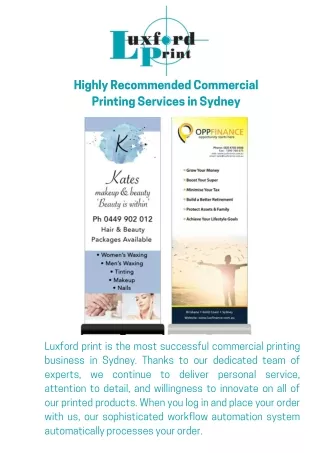 Highly recommended commercial printing services in Sydney