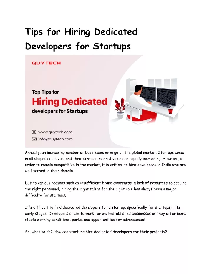 tips for hiring dedicated developers for startups