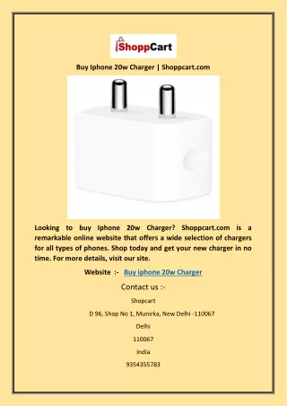 Buy Iphone 20w Charger | Shoppcart.com