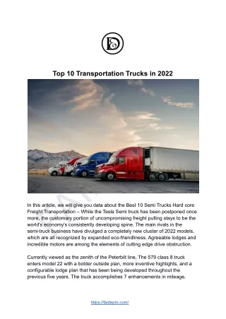 Top 10 Transportation Trucks in 2022