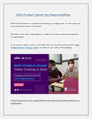 safe product owner key responsibilities safe