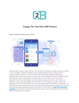 Engage The Top Odoo ERP Partners