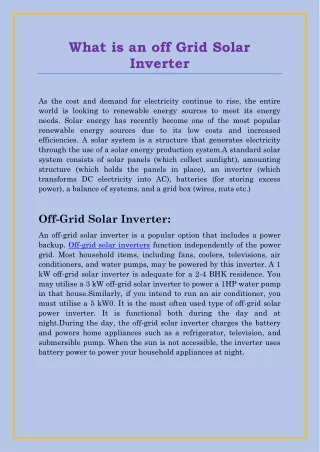 What is an off Grid Solar Inverter