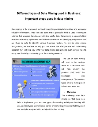 Different types of Data Mining used in Business_ Important steps used in data mining
