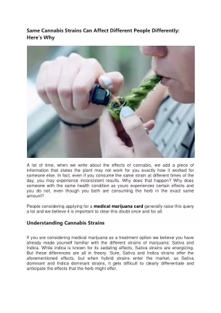 Same Cannabis Strains Can Affect Different People Differently: Here’s Why