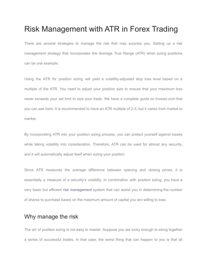 risk management with atr in forex trading