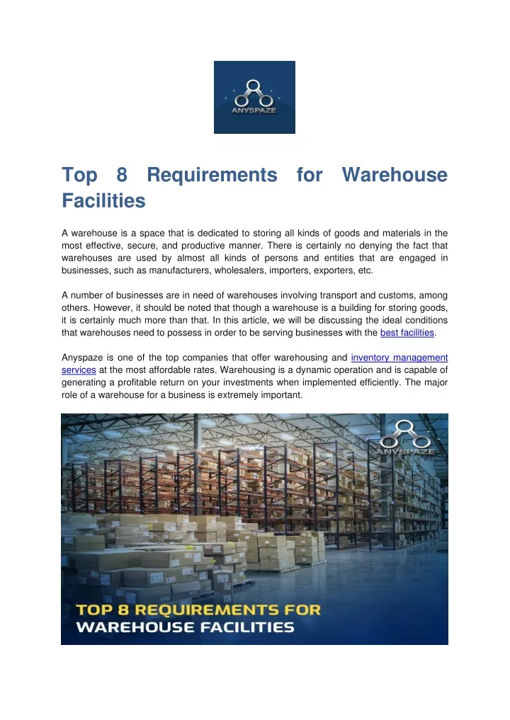 top 8 requirements for warehouse facilities