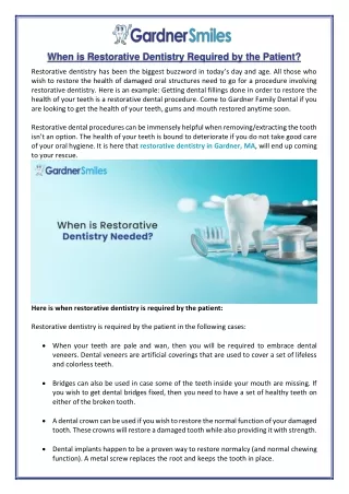 when is restorative dentistry required