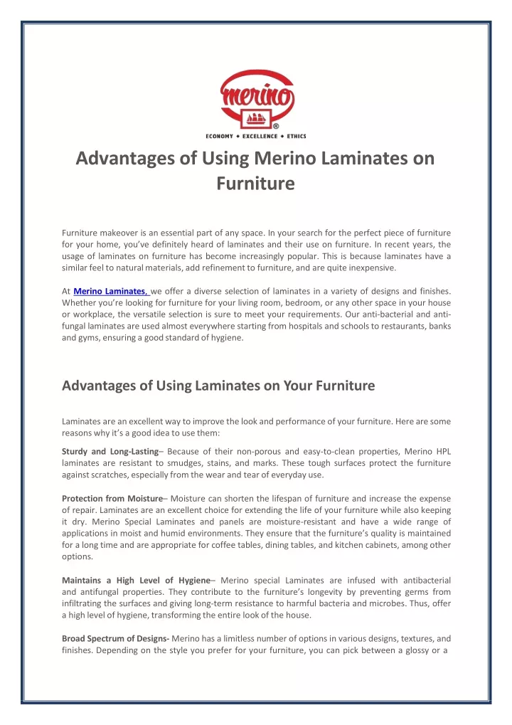 advantages of using merino laminates on furniture