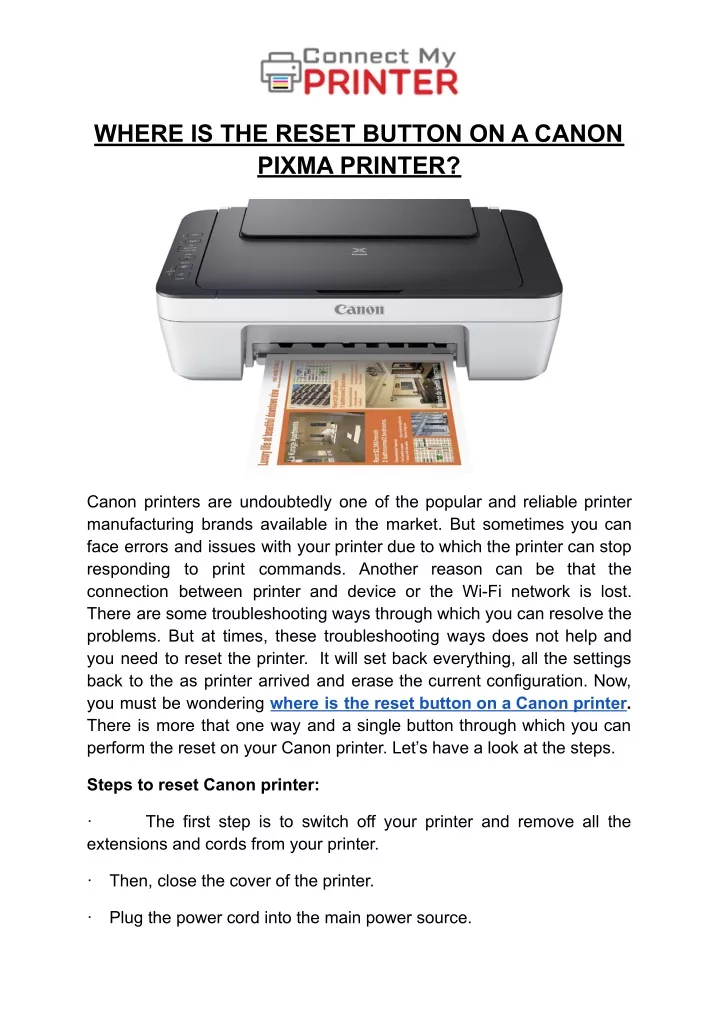 where is the reset button on a canon pixma printer